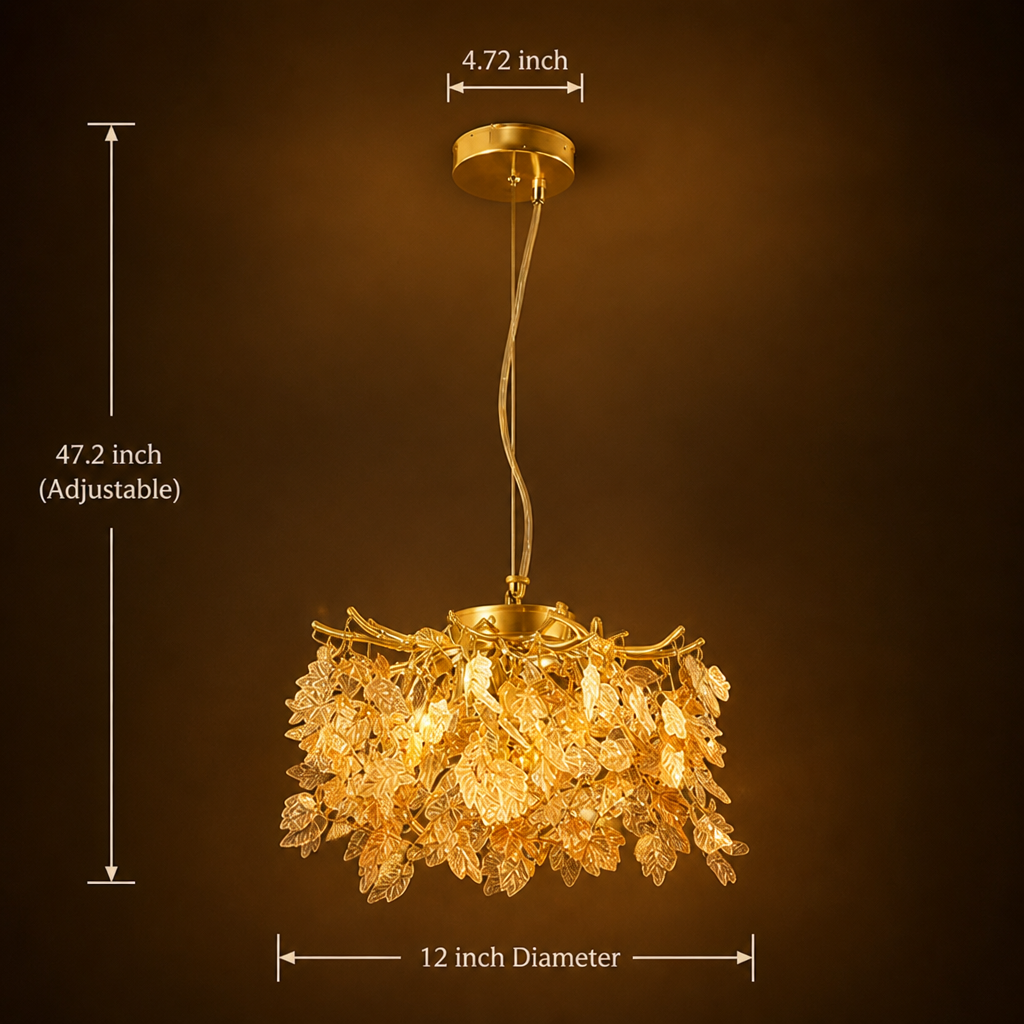 Modern Gold Crystal Maple Leaf Branch Chandelier