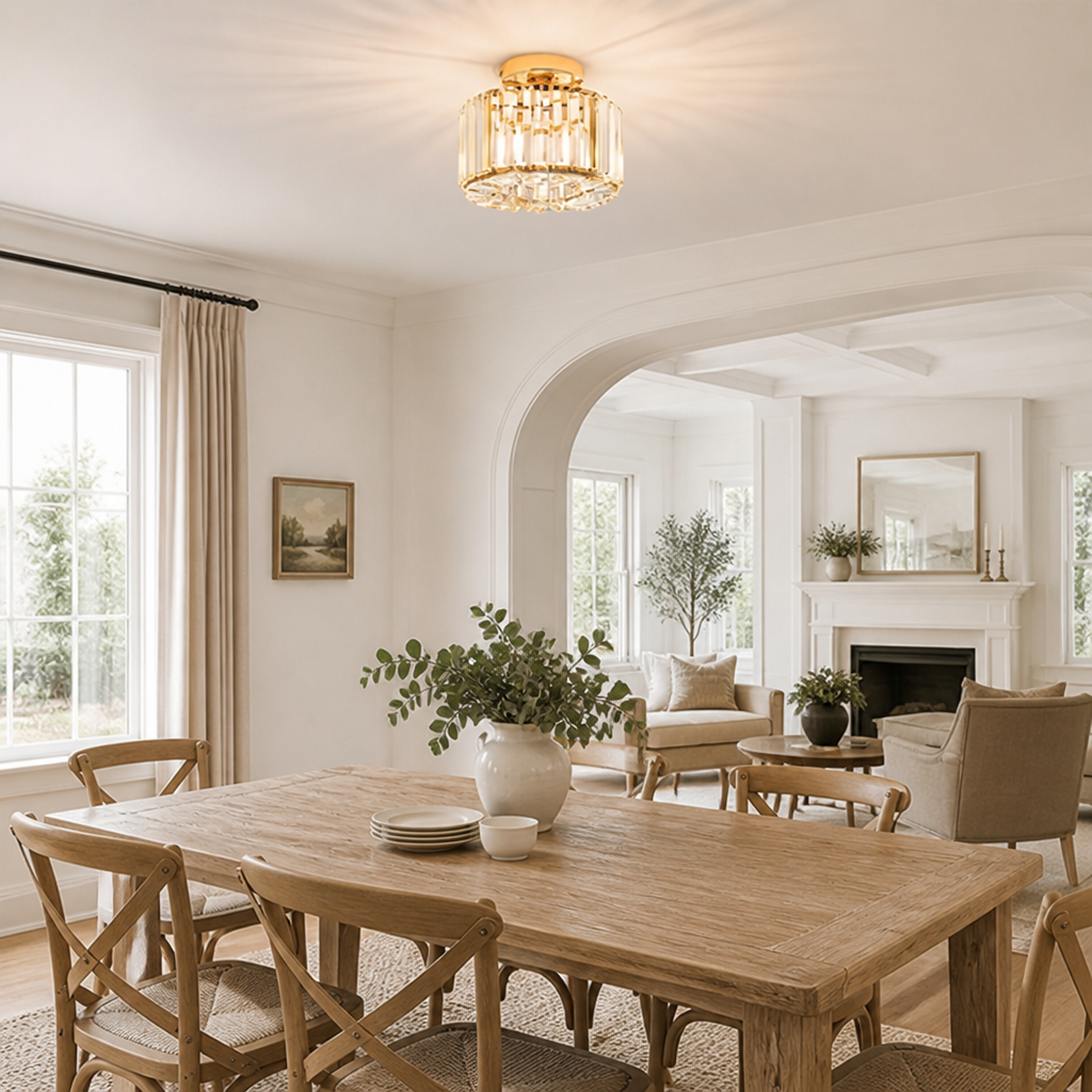 Modern Gold Crystal Semi-Flush Ceiling Light