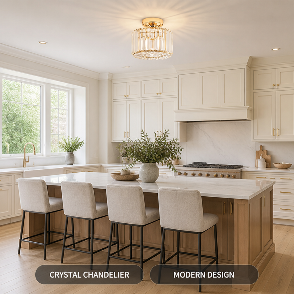 Modern Gold Crystal Semi-Flush Ceiling Light