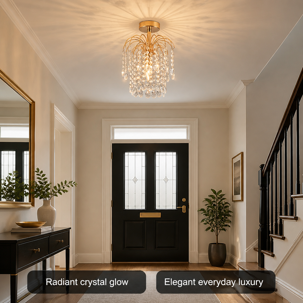 Modern Gold Crystal Semi-Flush Ceiling Light