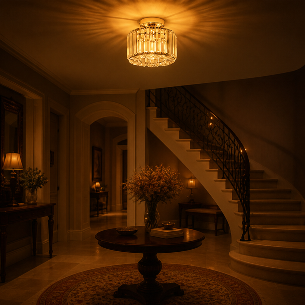 Modern Gold Crystal Semi-Flush Ceiling Light