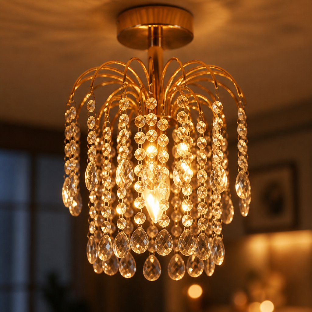 Modern Gold Crystal Semi-Flush Ceiling Light