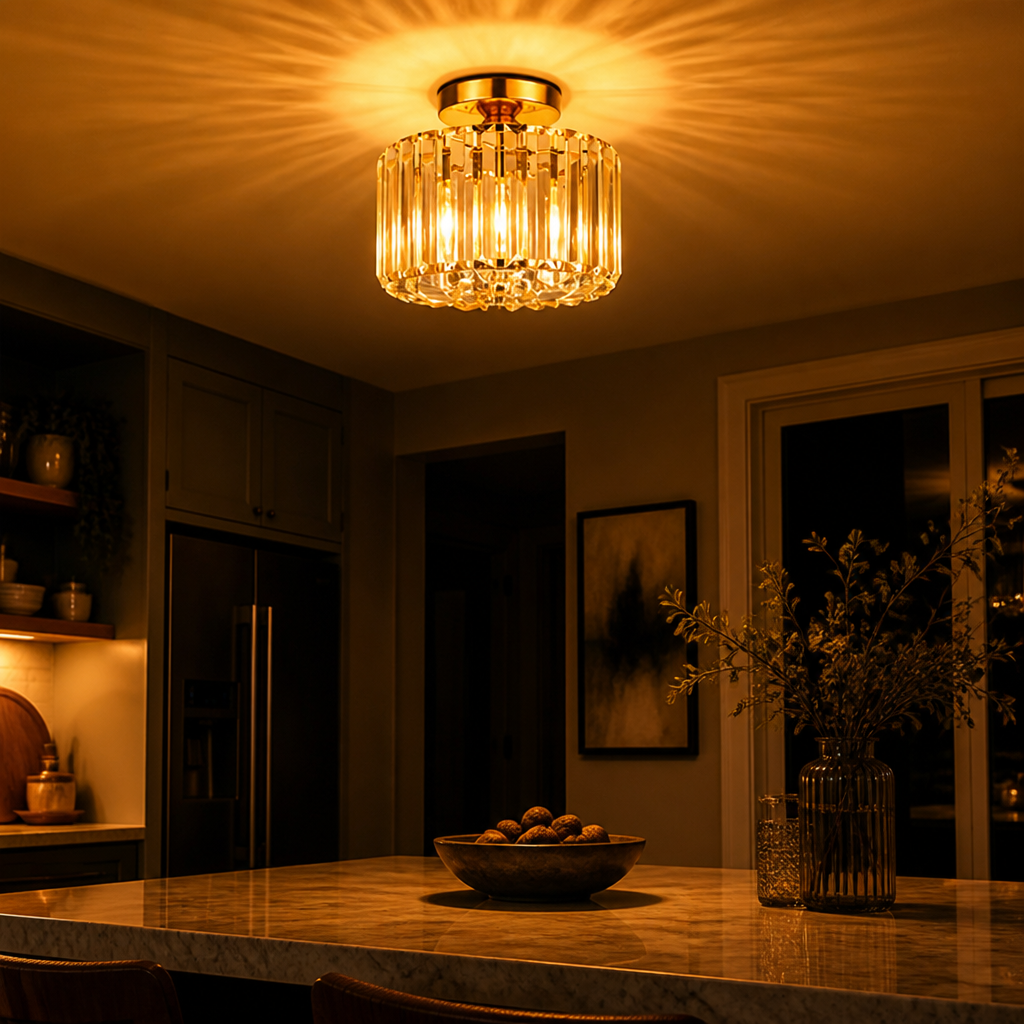 Modern Gold Crystal Semi-Flush Ceiling Light