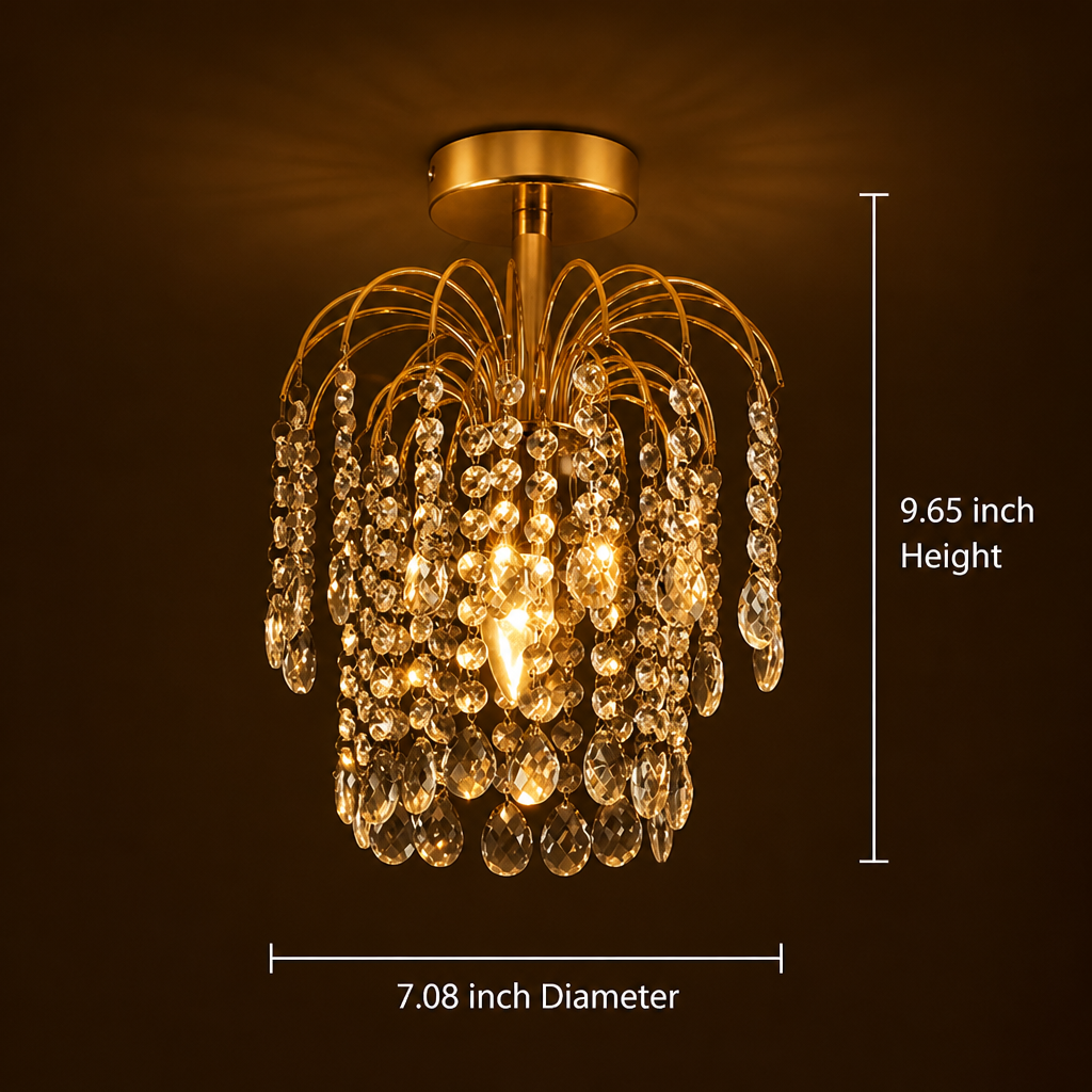 Modern Gold Crystal Semi-Flush Ceiling Light