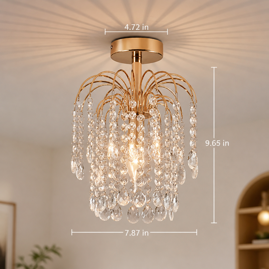 Modern Gold Crystal Semi-Flush Ceiling Light