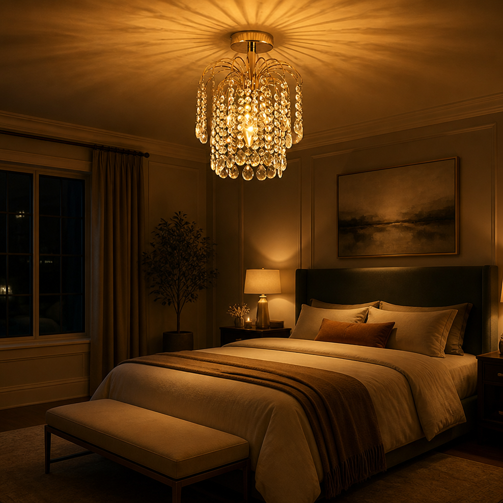 Modern Gold Crystal Semi-Flush Ceiling Light