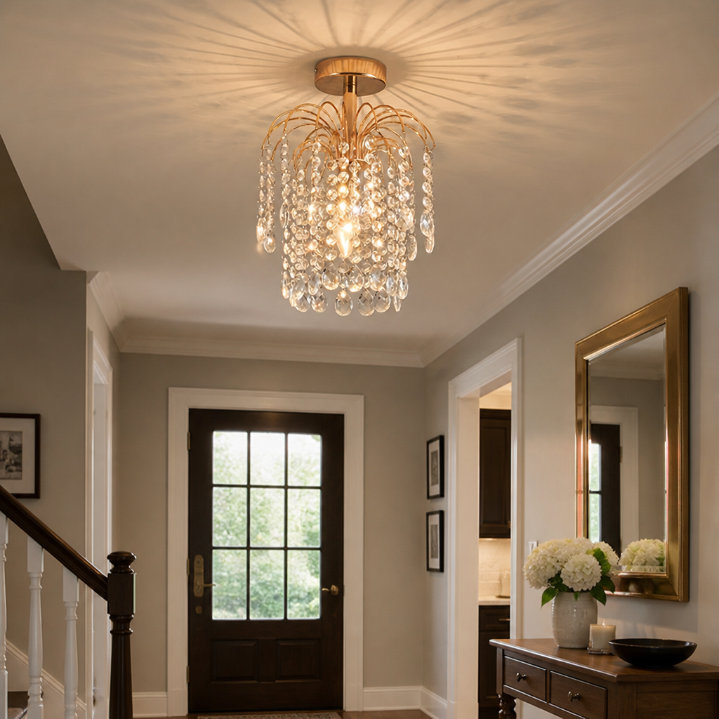 Modern Gold Crystal Semi-Flush Ceiling Light