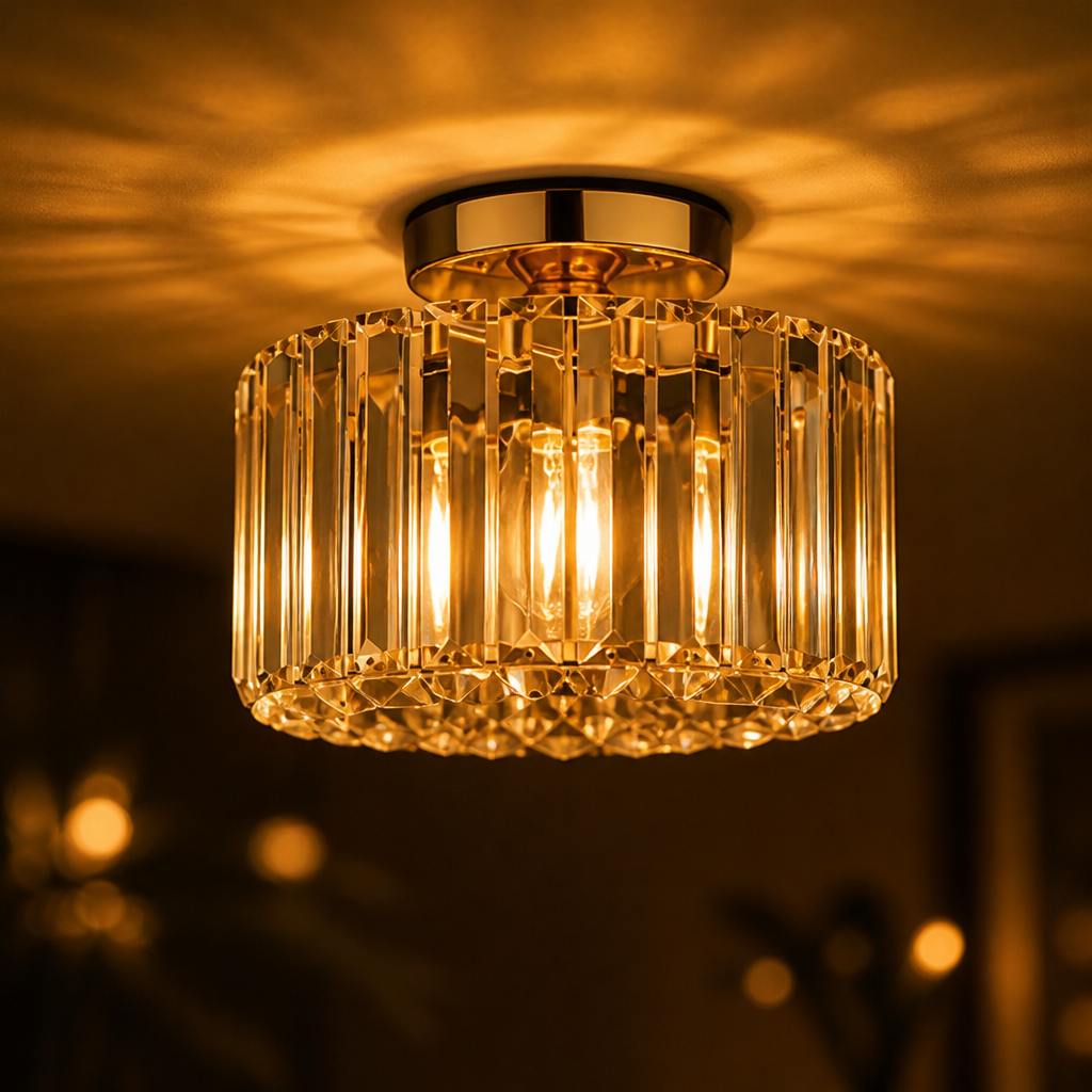 Modern Gold Crystal Semi-Flush Ceiling Light
