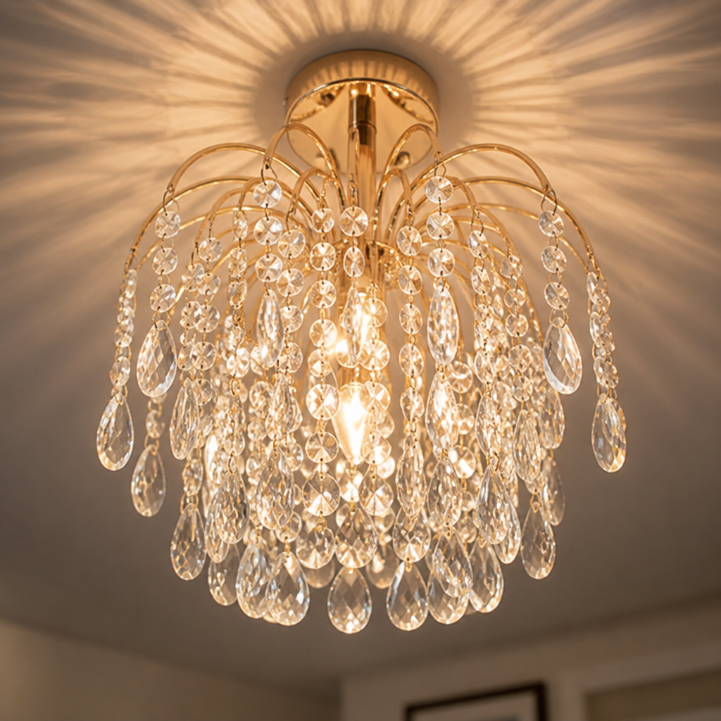 Modern Gold Crystal Semi-Flush Ceiling Light