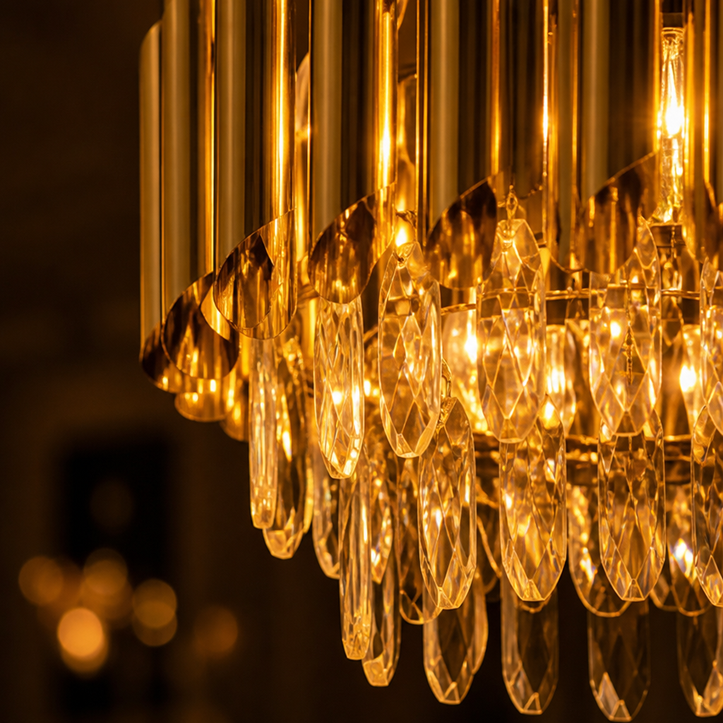 Modern Gold Crystal Three-Tier Oval Chandelier
