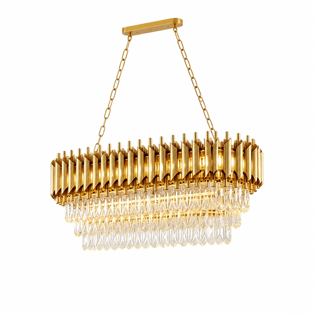 Modern Gold Crystal Three-Tier Oval Chandelier