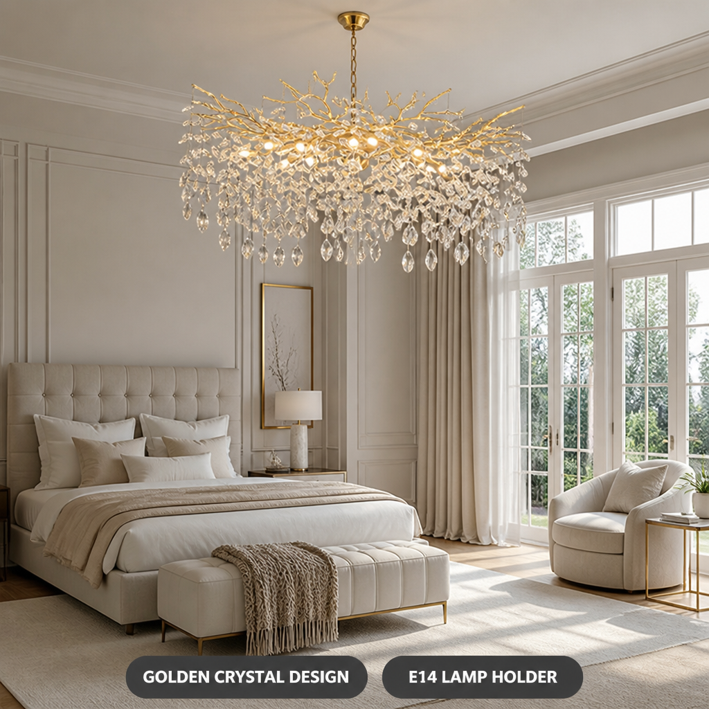 Modern Gold Crystal Tree-Branch Chandelier