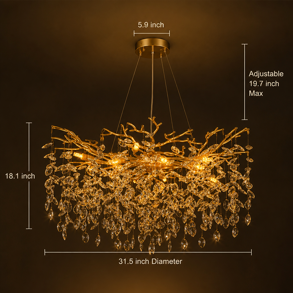 Modern Gold Crystal Tree-Branch Chandelier