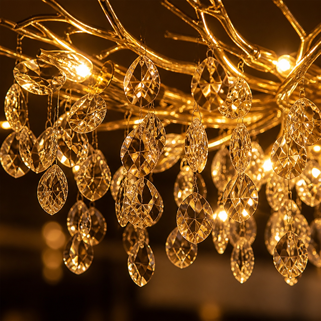 Modern Gold Crystal Tree-Branch Chandelier