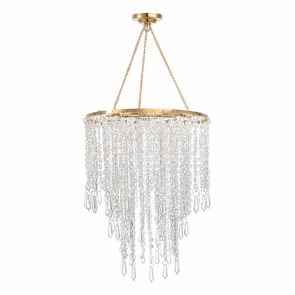 Modern Gold Three-Tier Beaded Chandelier