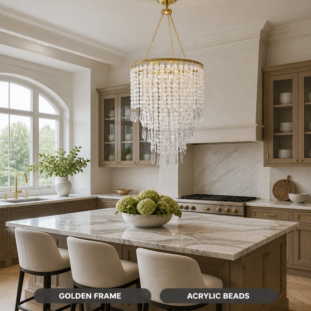 Modern Gold Three-Tier Beaded Chandelier