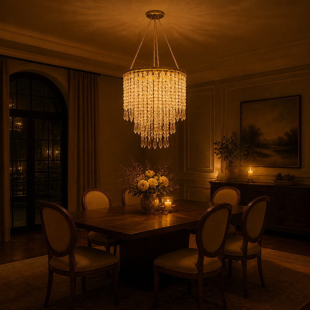 Modern Gold Three-Tier Beaded Chandelier