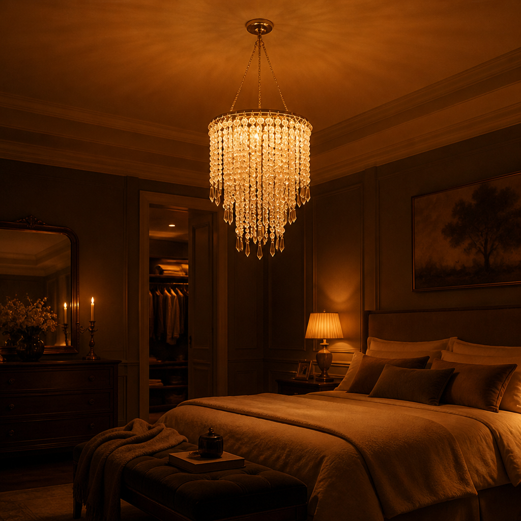 Modern Gold Three-Tier Beaded Chandelier