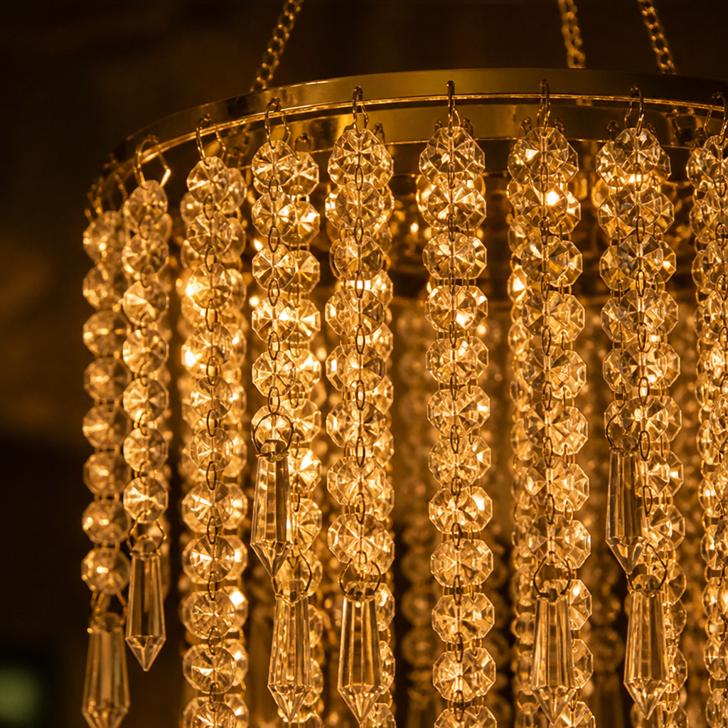 Modern Gold Three-Tier Beaded Chandelier