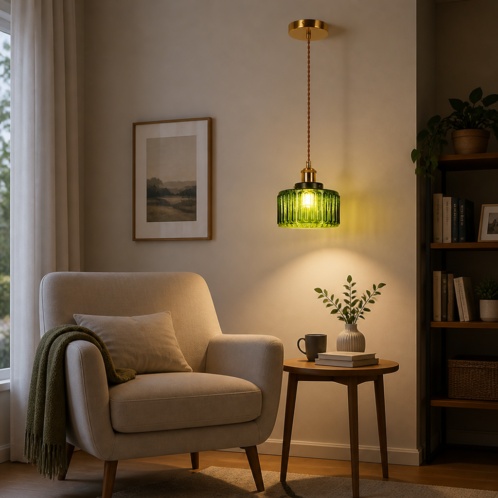 Modern Green & Gold Striped Pendant Light
