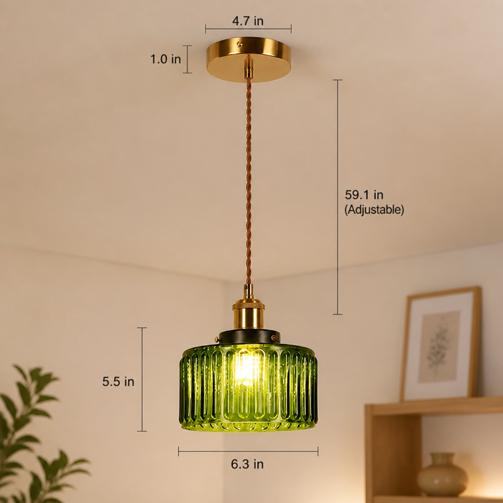 Modern Green & Gold Striped Pendant Light