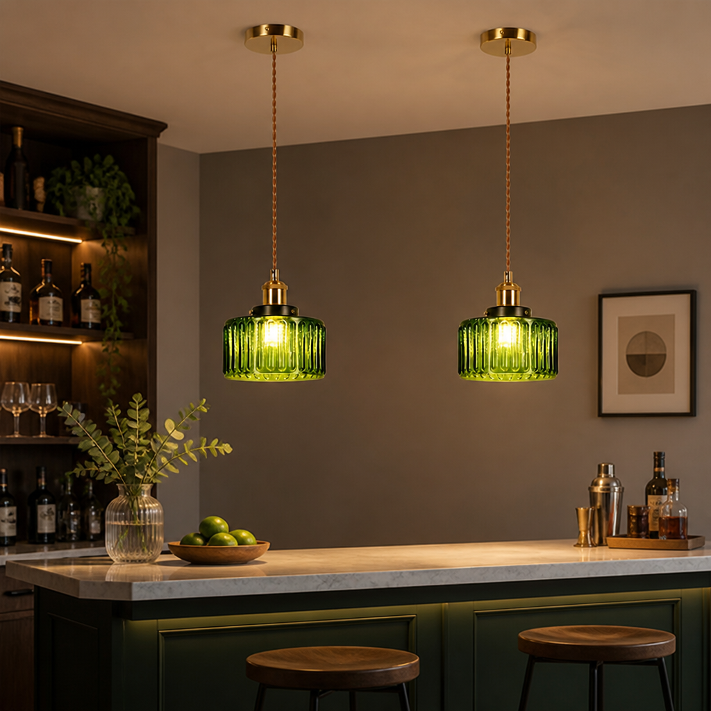 Modern Green & Gold Striped Pendant Light