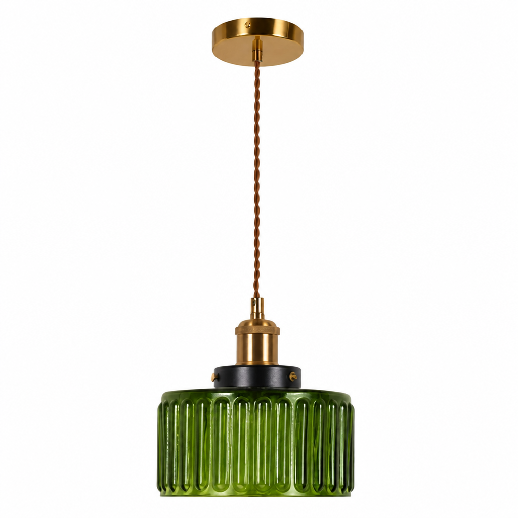 Modern Green & Gold Striped Pendant Light