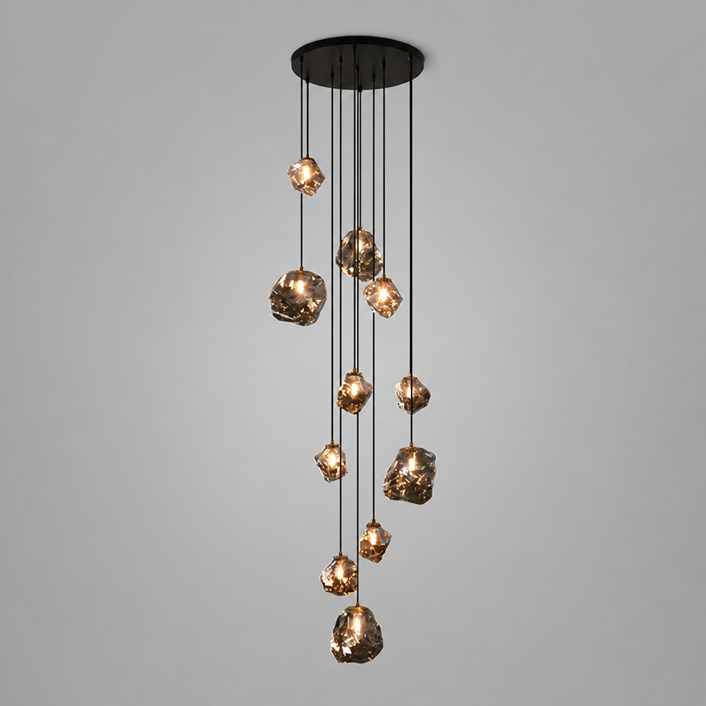 Modern Metal & Glass LED Multi-Head Chandelier