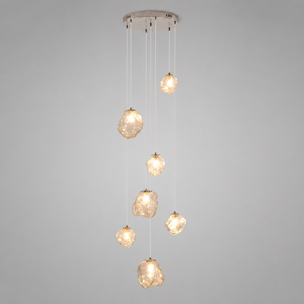 Modern Metal & Glass LED Multi-Head Chandelier