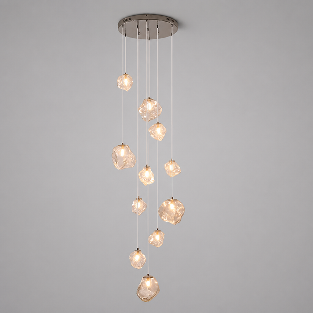 Modern Metal & Glass LED Multi-Head Chandelier