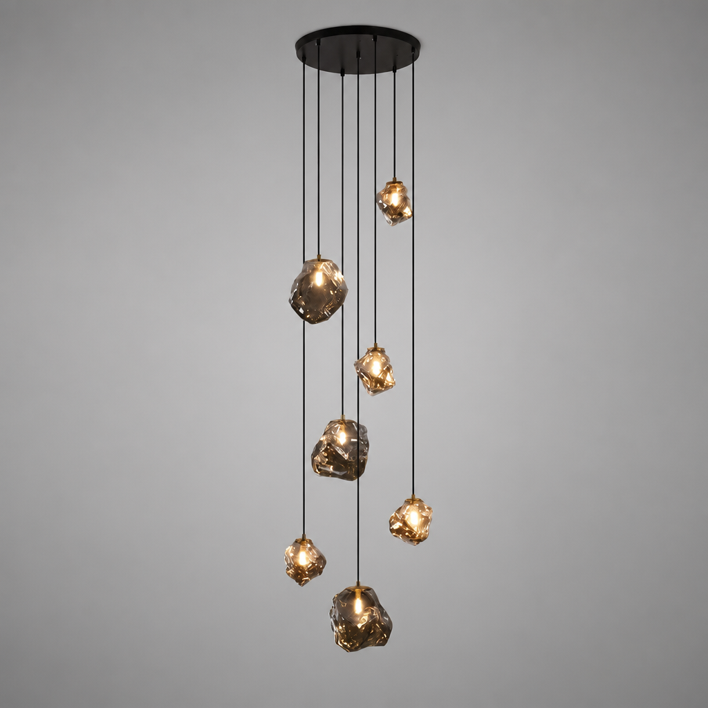 Modern Metal & Glass LED Multi-Head Chandelier
