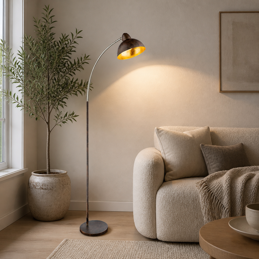 Modern Rust Metal Arc Floor Lamp