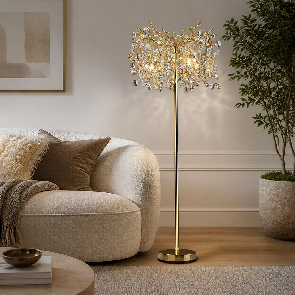 Modern Silver Crystal LED Floor Lamp