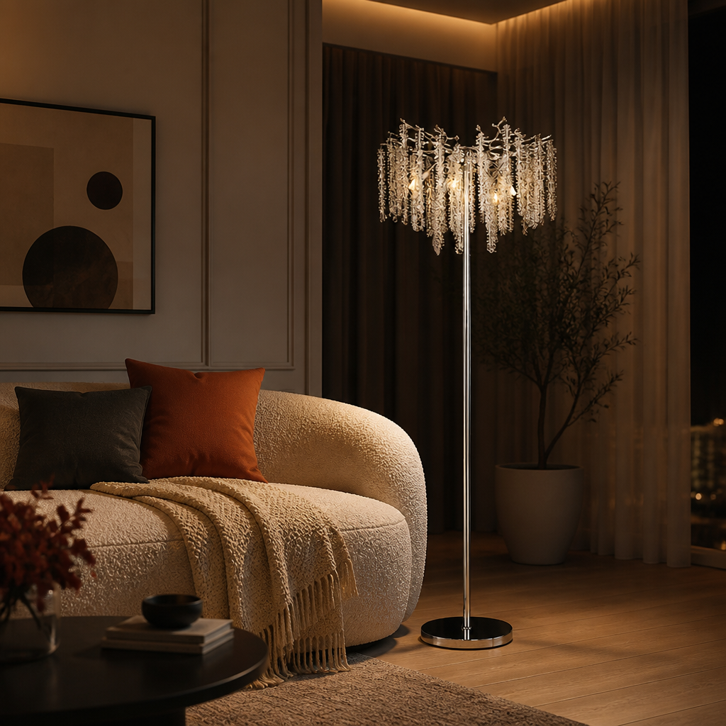 Modern Silver Crystal LED Floor Lamp