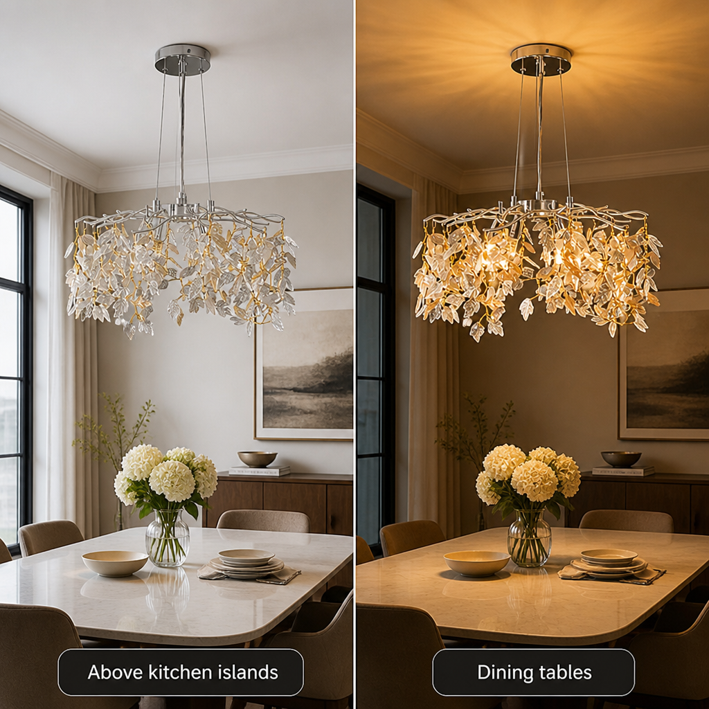 Modern Silver Crystal Maple-Leaf Chandelier
