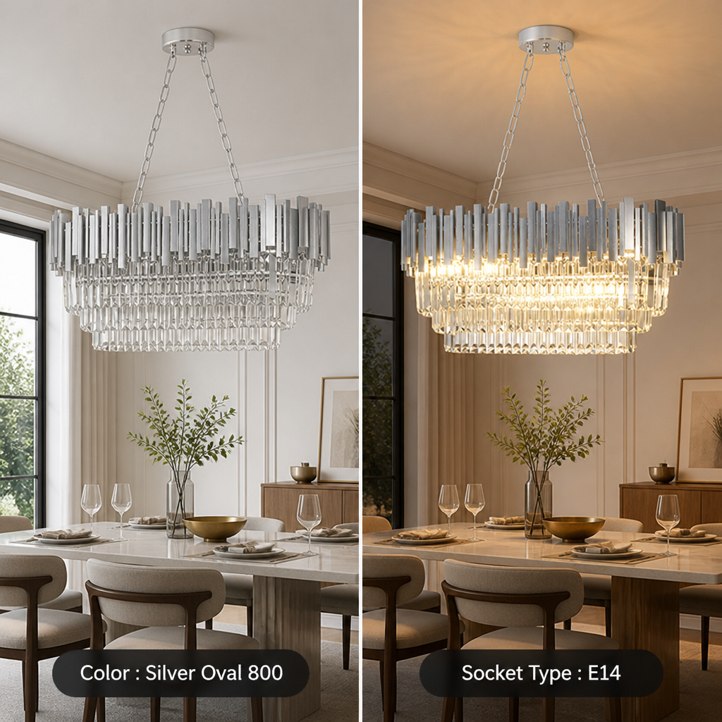 Modern Silver Crystal Oval Chandelier