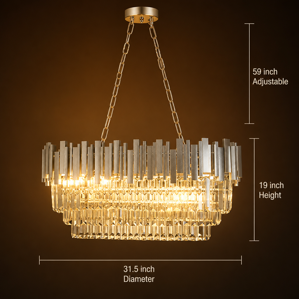 Modern Silver Crystal Oval Chandelier