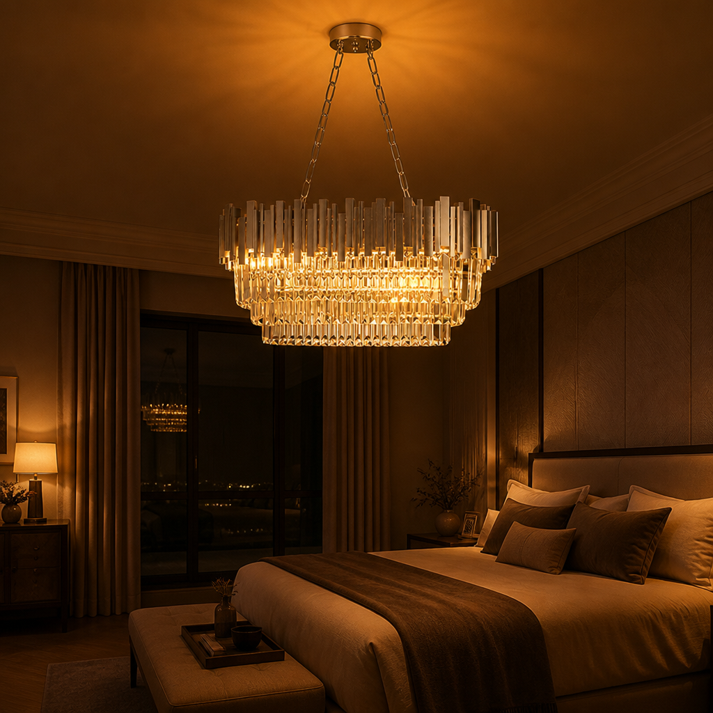 Modern Silver Crystal Oval Chandelier
