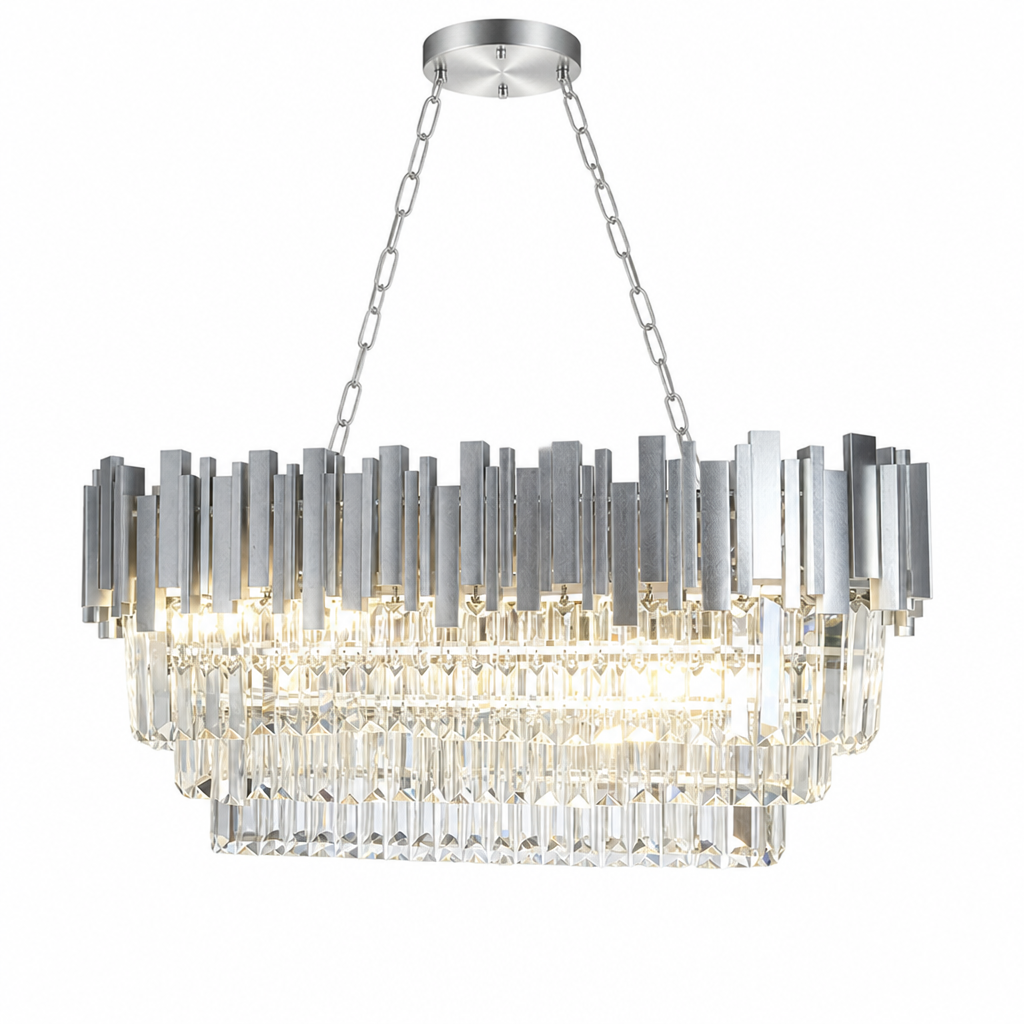 Modern Silver Crystal Oval Chandelier