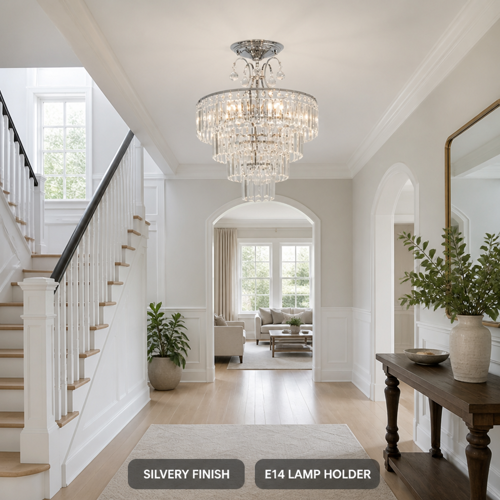 Modern Silver Crystal Semi-Flush Ceiling Light