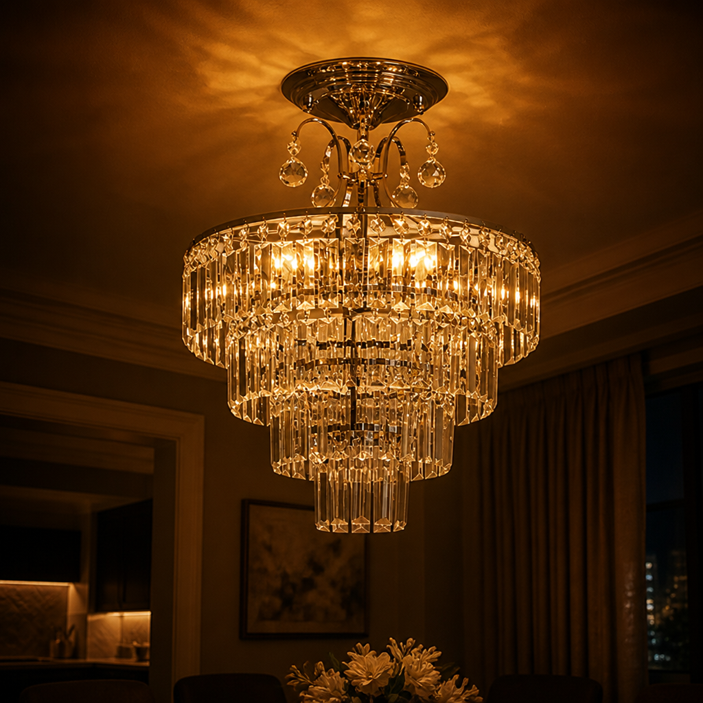 Modern Silver Crystal Semi-Flush Ceiling Light