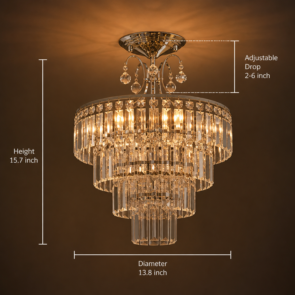 Modern Silver Crystal Semi-Flush Ceiling Light