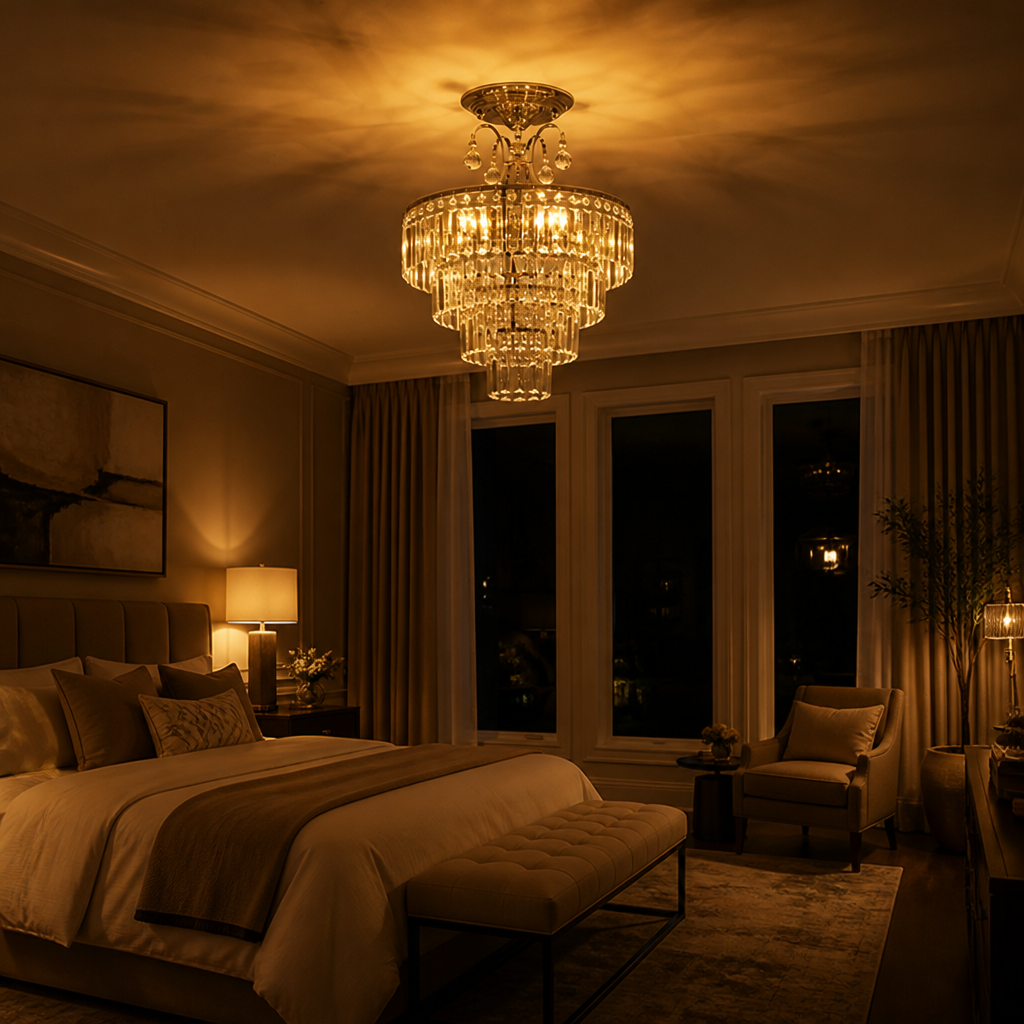 Modern Silver Crystal Semi-Flush Ceiling Light