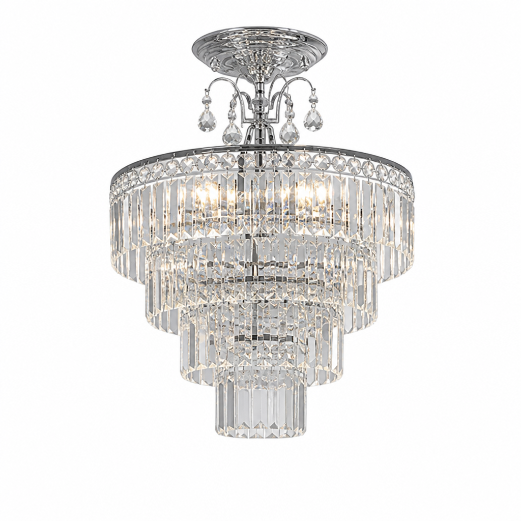 Modern Silver Crystal Semi-Flush Ceiling Light
