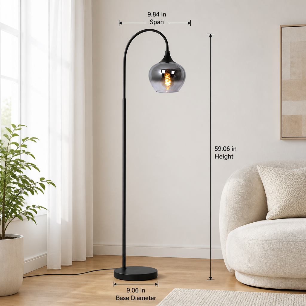 Modern Smoked Glass Arch Floor Lamp
