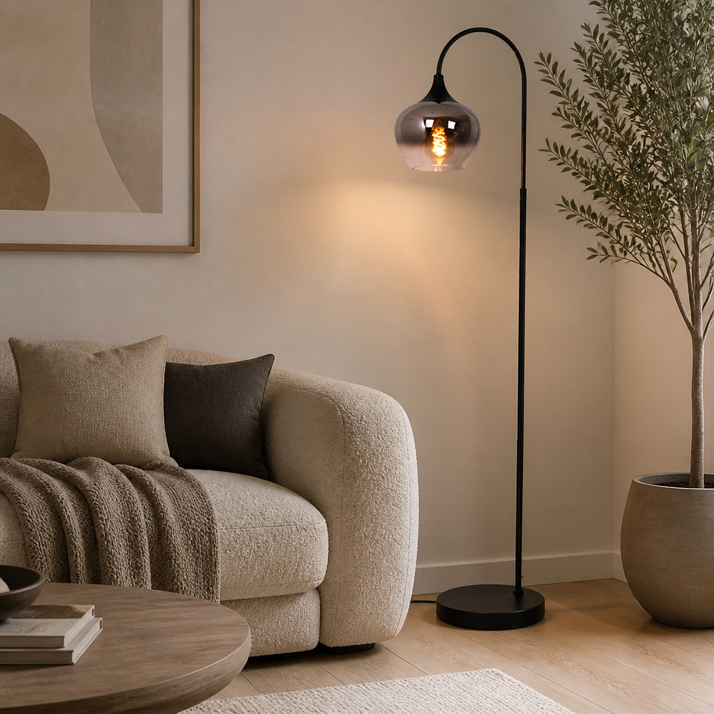 Modern Smoked Glass Arch Floor Lamp