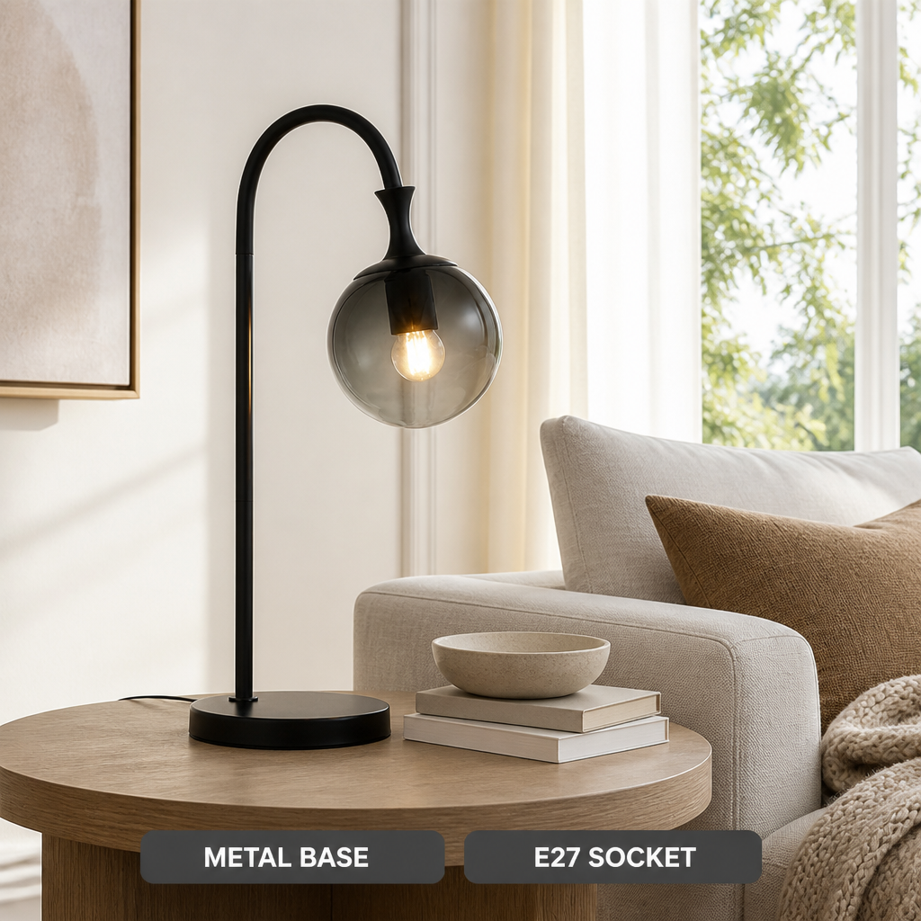 Modern Smoked Glass Sphere Table Lamp