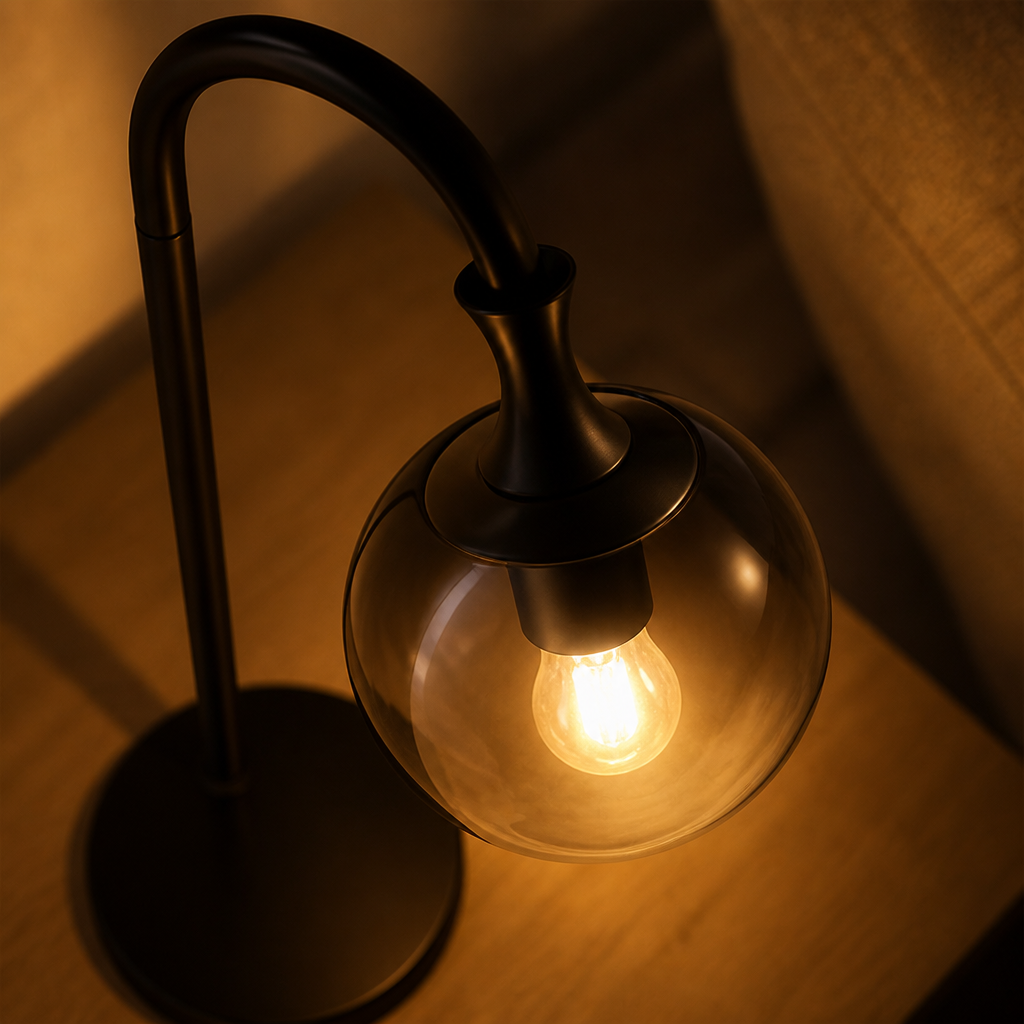 Modern Smoked Glass Sphere Table Lamp