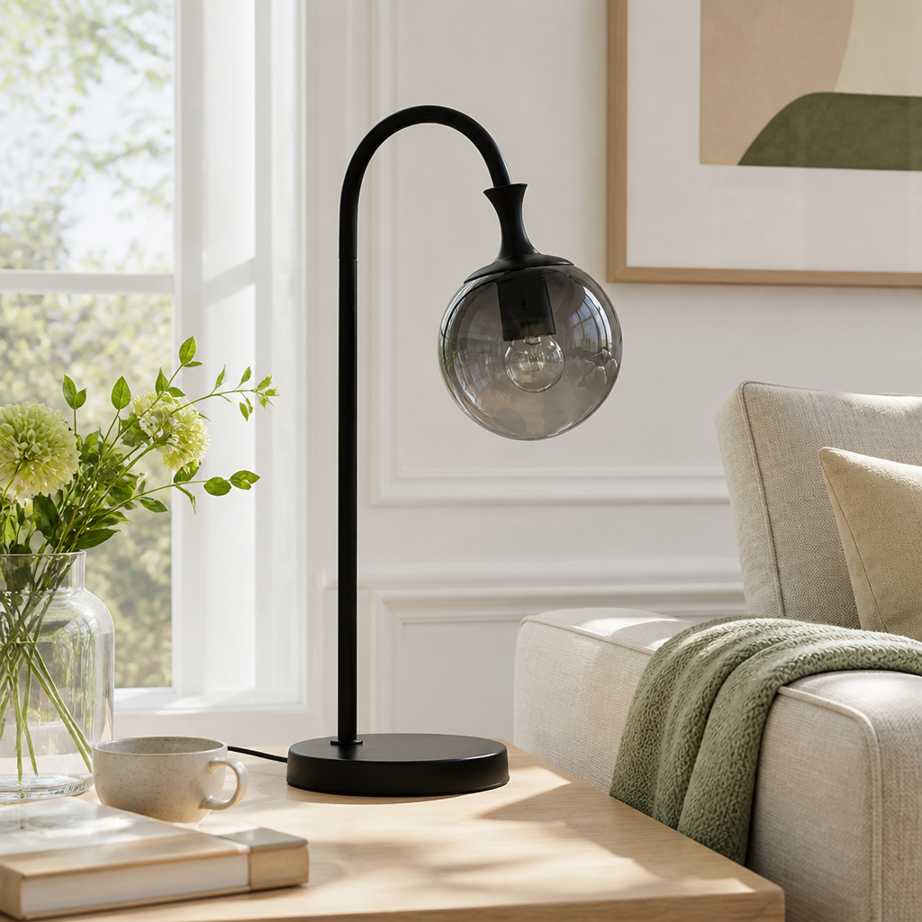 Modern Smoked Glass Sphere Table Lamp