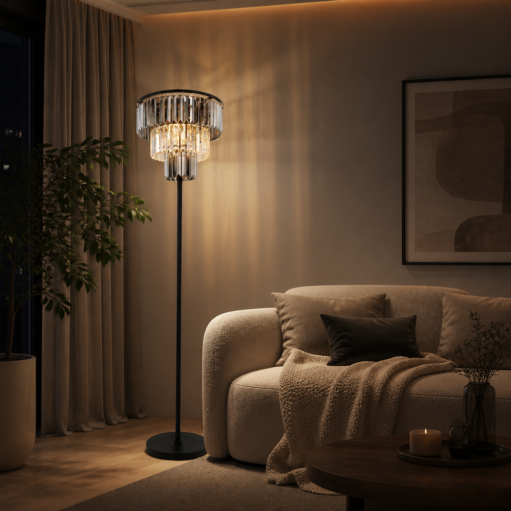 Modern Smoky Glass Three-Arm Floor Lamp